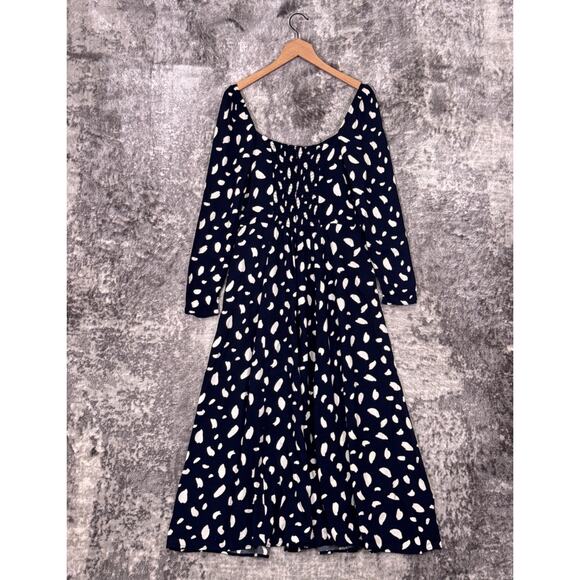 Reformation Sigmund Dress 12 Womens Blue Print Smocked Side Slit Midi - Picture 3 of 10